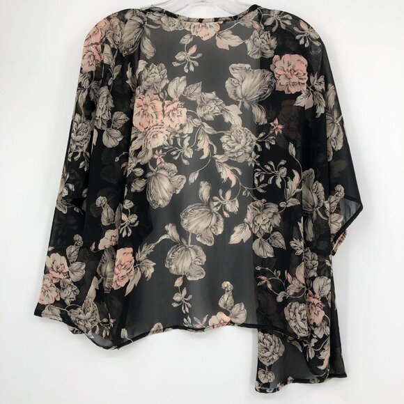 Mind Code Black Floral Cardigan | Elbow Length Sleeves - Picture 2 of 5
